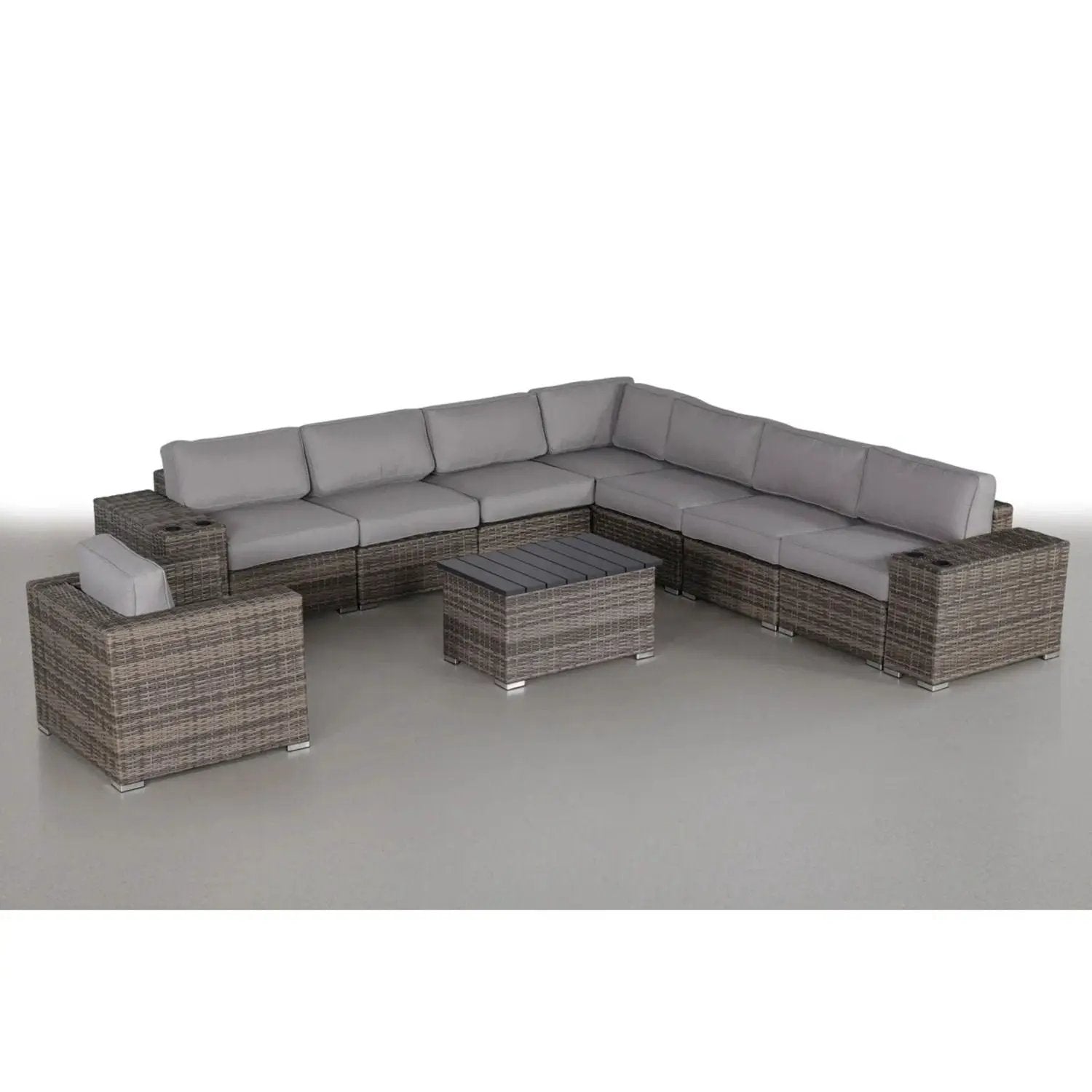 Modern Patio Rattan Sectional Set Gray Cushions Brown Wicker Includes Coffee Table on Tampa Home & Garden Store