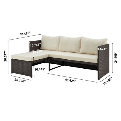 Menton 3-Piece Outdoor Sectional Set in dark wicker with beige cushions by HouseOfZazla on Tampa Home & Garden Store