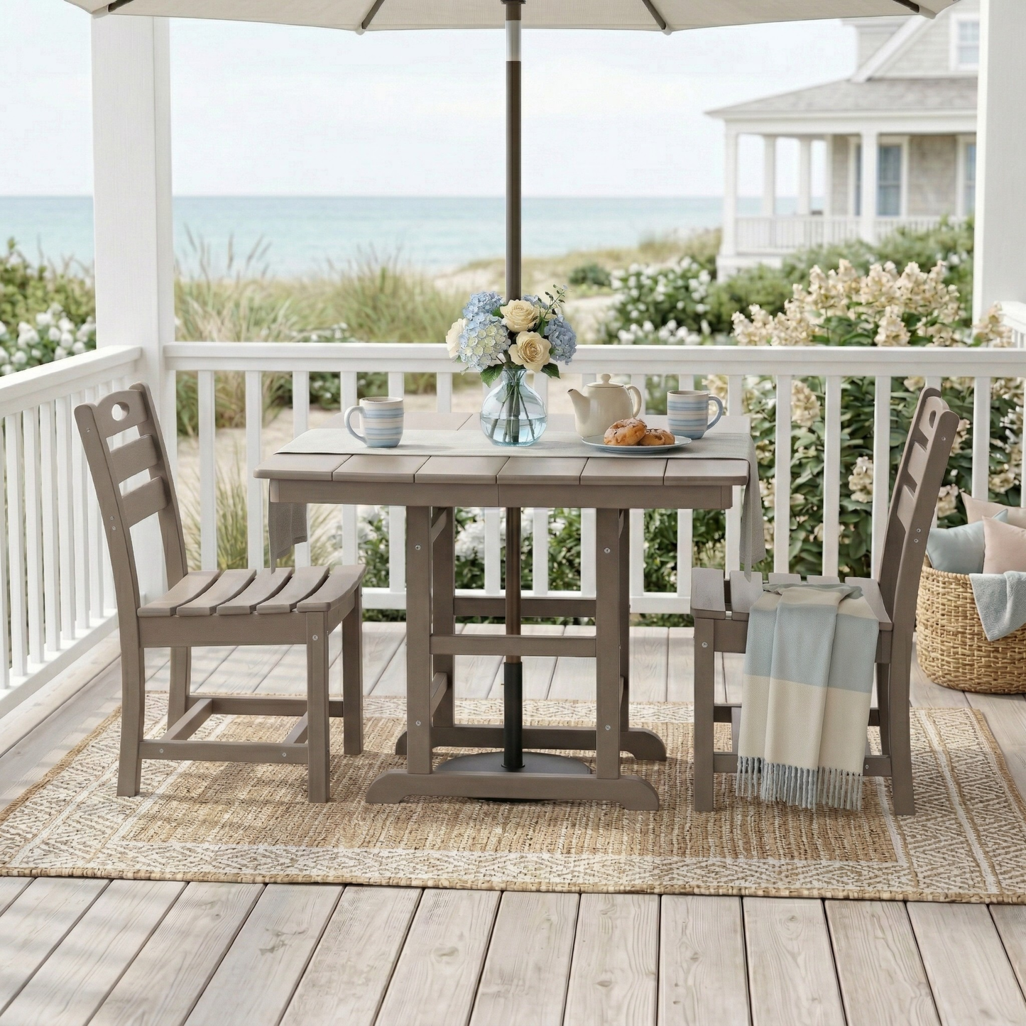 Antique Wood Patio Dining Set And Two Chairs