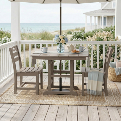 Antique Wood Patio Dining Set And Two Chairs