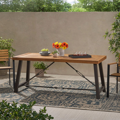 Acacia Wood Outdoor Dining Table And Iron Frame