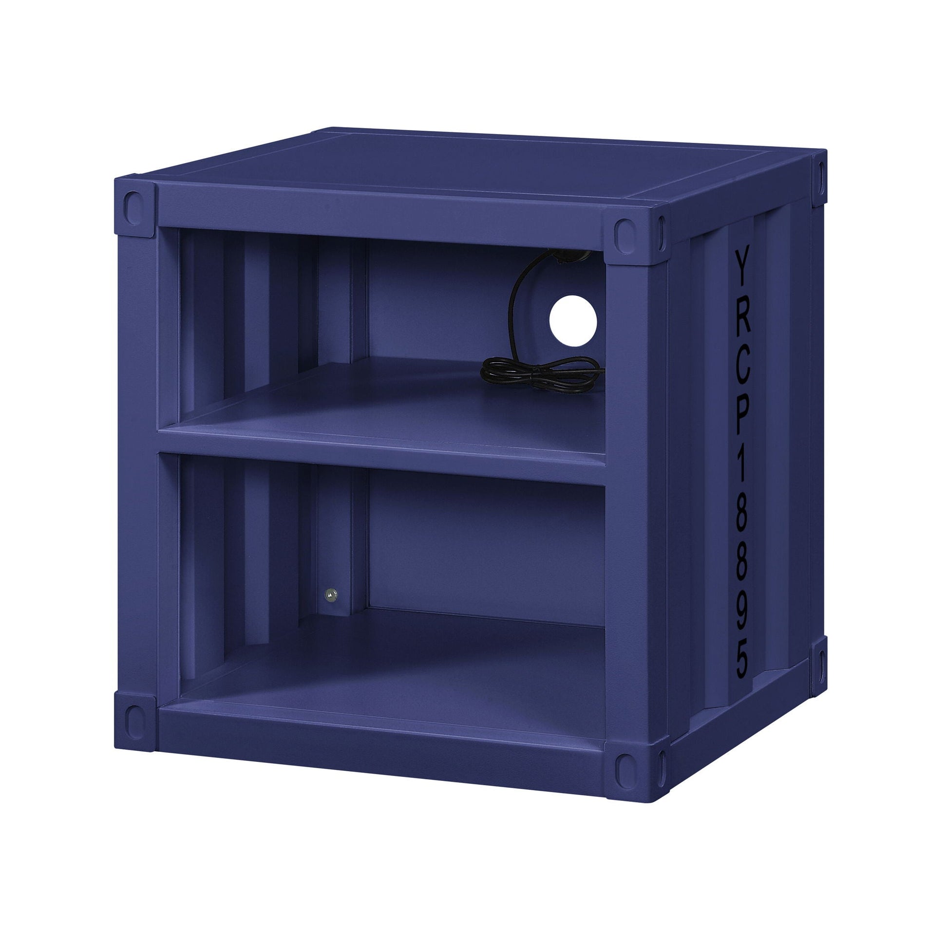 Cargo Nightstand With USB navy blue crate-style accent nightstand with open shelf on Tampa Home & Garden Store