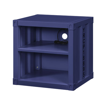 Cargo Nightstand With USB navy blue crate-style accent nightstand with open shelf on Tampa Home & Garden Store