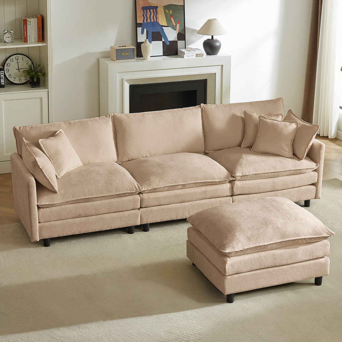 Premium Chenille L Shaped Sofa and Ottoman