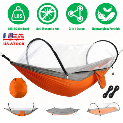 GemGear Camping Hammock with Mosquito Net, 3-in-1, 440lbs max load, orange/grey on Tampa Home & Garden Store