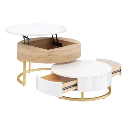 Round Lift-Top Nesting Coffee Tables with Drawers