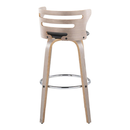 Mid Century Modern Barstool with Swivel and Footrest, natural wood frame with black seat on Tampa Home & Garden Store