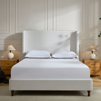 Harper upholstered bed with tall white headboard by HouseOfZazla on Tampa Home & Garden Store
