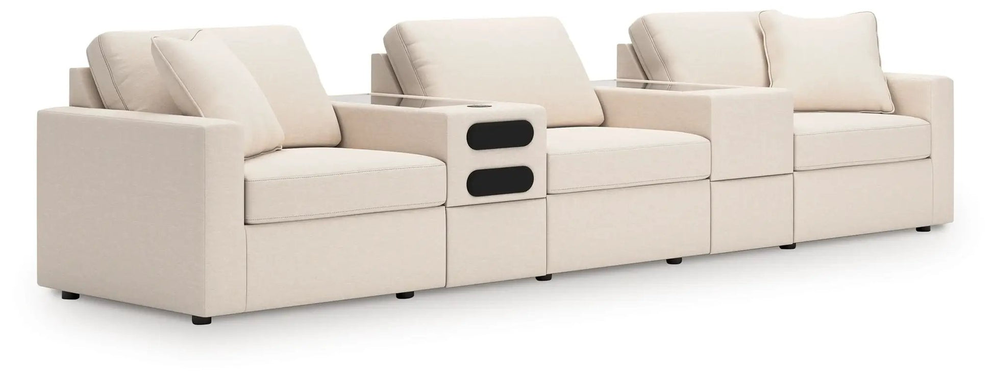 Modmax Oyster stationary sectional beige fabric with center console and cup holders on Tampa Home & Garden Store