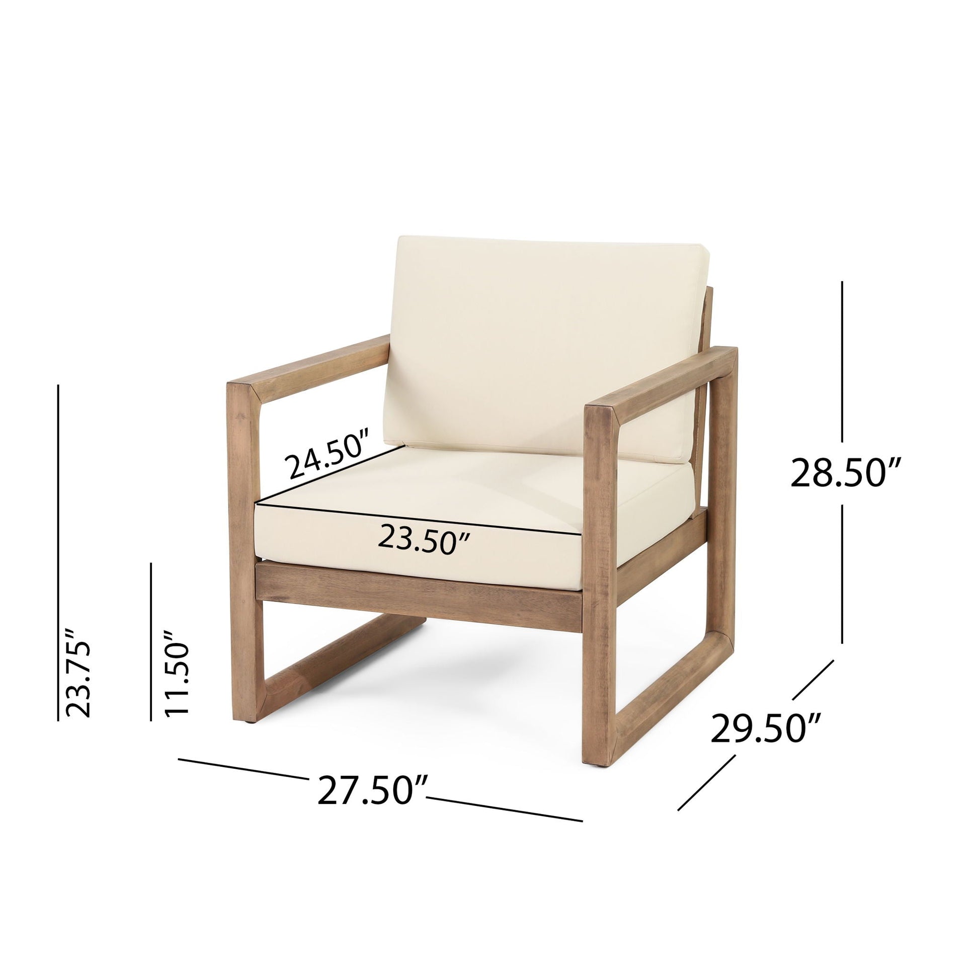 Outdoor Acacia Wood Patio Club Chair with cream cushions and wood frame by HouseOfZazla on Tampa Home & Garden Store