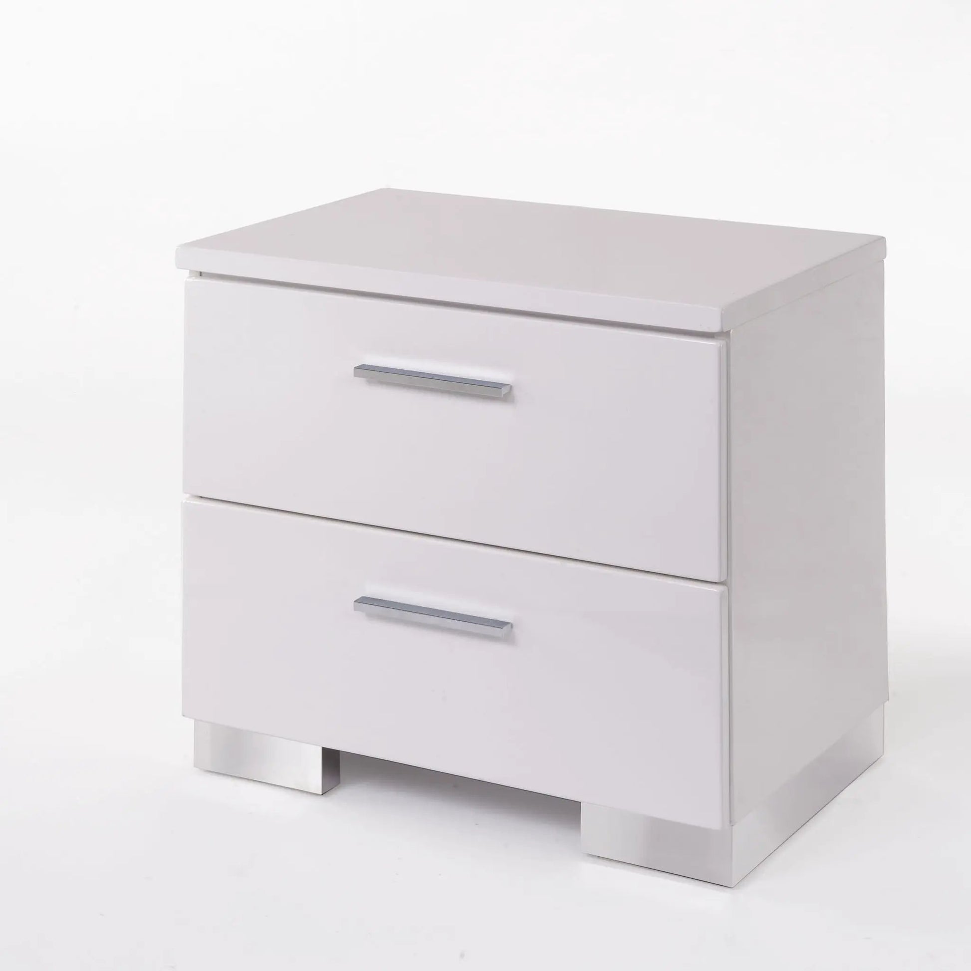 Lorimar white accent nightstand with horizontal metal bar pulls by Unique Piece Furniture on Tampa Home & Garden Store