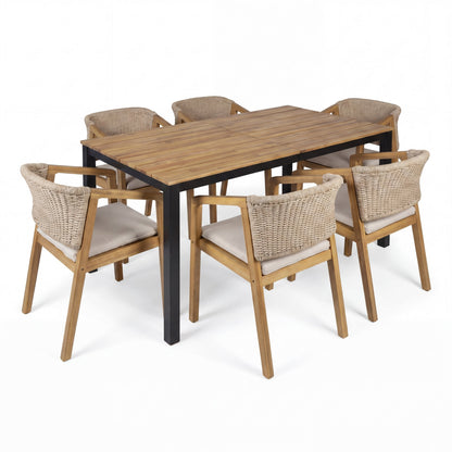 7-Piece Outdoor Dining Set with Acacia Wood Table and 6 Rope Chairs by HouseOfZazla on Tampa Home & Garden Store