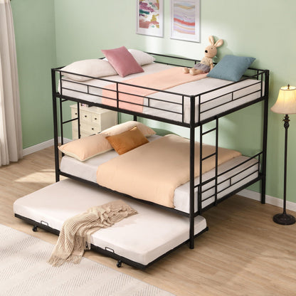 Modern Full Over Full Metal Bunk Bed and Trundle