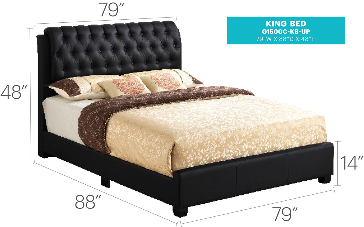 Tufted upholstered king bed with black tufted headboard and low-profile frame on Tampa Home & Garden Store