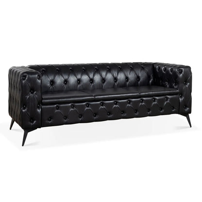 Square Arm Removable Cushion 3 Seater Sofa in black leather with tufted back and angled legs on Tampa Home & Garden Store