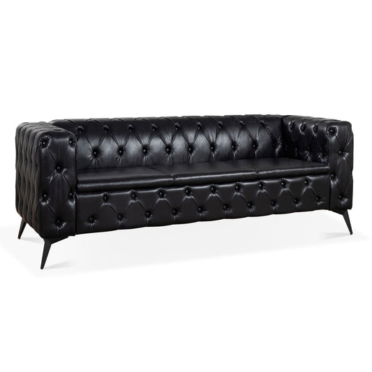Square Arm Removable Cushion 3 Seater Sofa in black leather, tufted by HouseOfZazla on Tampa Home & Garden Store
