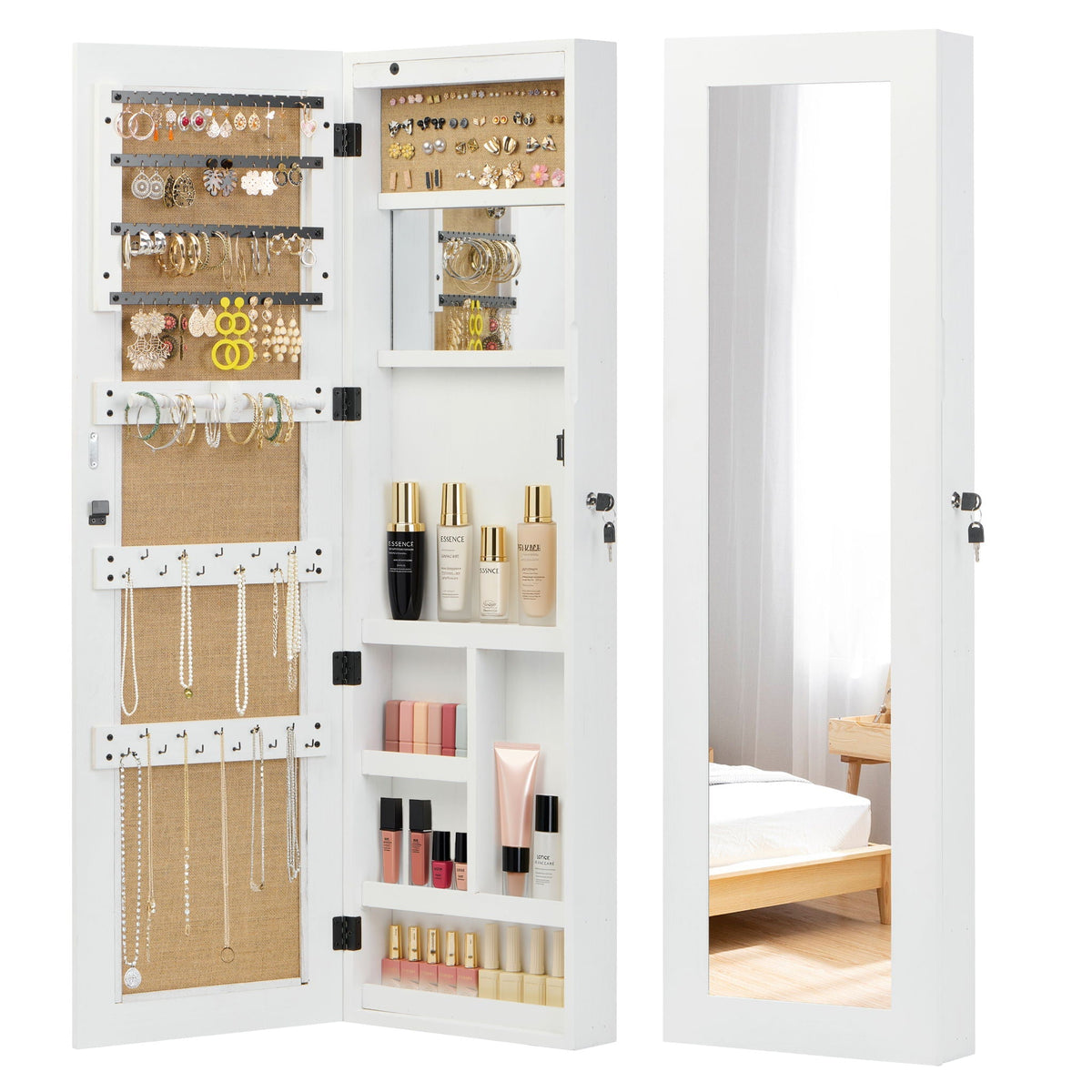 Jewelry armoire organizer with full-length mirror and LED light in white by HouseOfZazla on Tampa Home & Garden Store