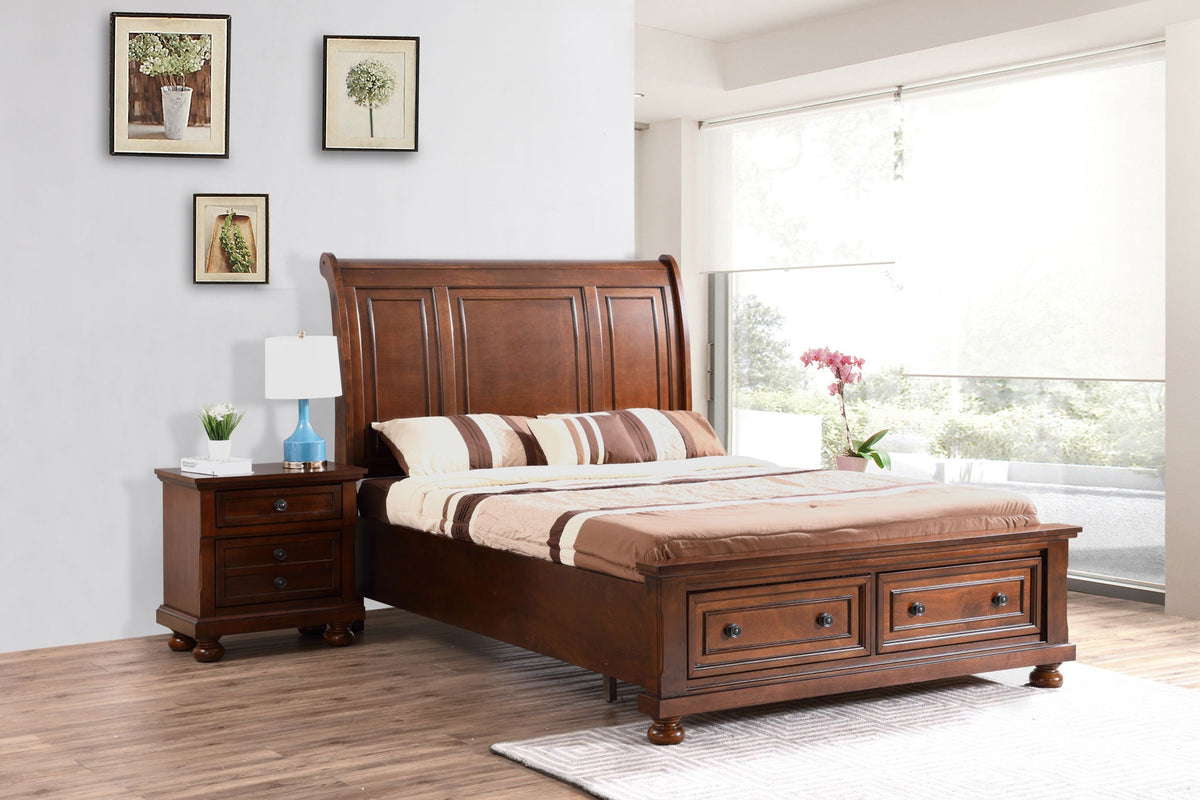 Stunning Sleigh Bed Design by HouseOfZazla in dark wood with storage drawers on Tampa Home & Garden Store