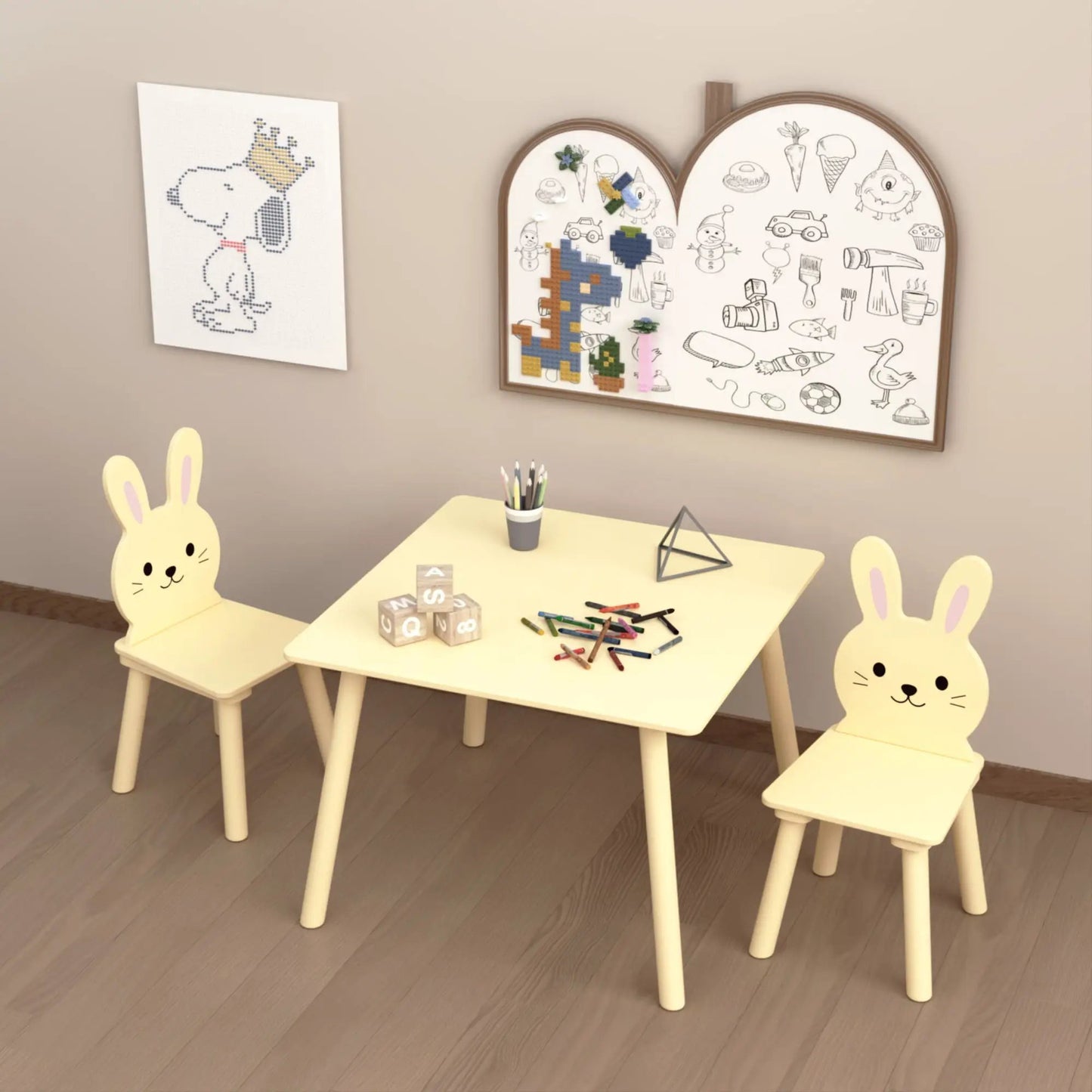 Table and chair set with 2 yellow bunny chairs for toddlers by Unique Piece Furniture on Tampa Home & Garden Store