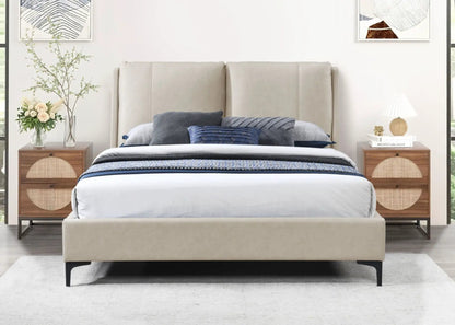 Fully Upholstered Bed by Unique Piece Furniture with beige fabric headboard and nightstands on Tampa Home & Garden Store
