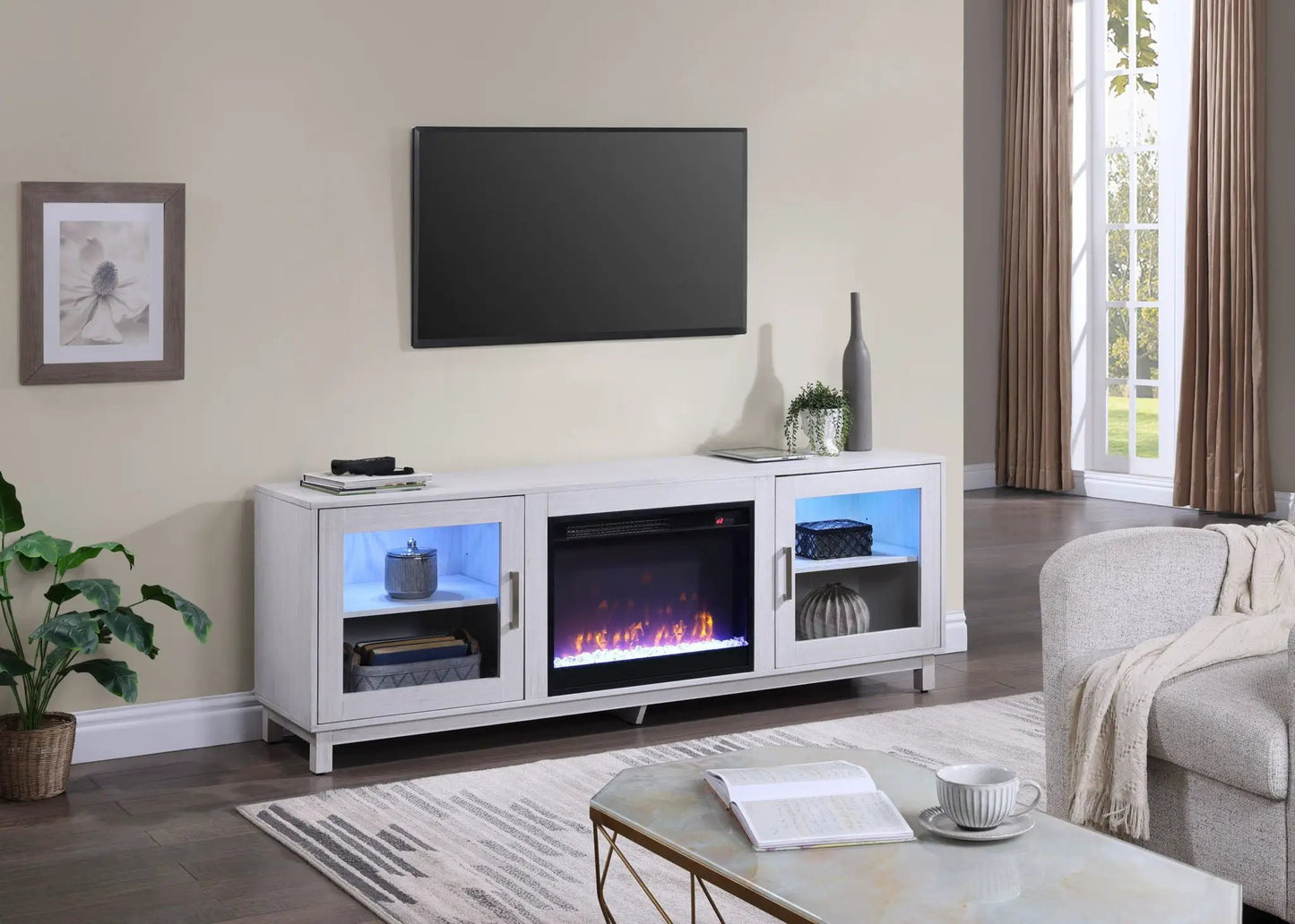 Summit TV Console with Fireplace White Walnut