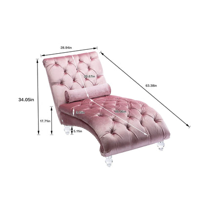 Indoor Chaise Lounge With Button Tufted Pillow