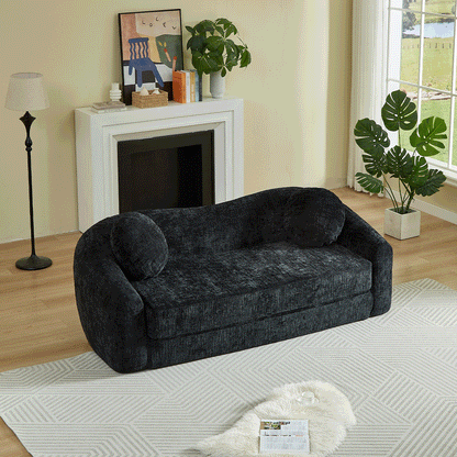 86 Inch Curved Chenille Sofa Bed and Recliner