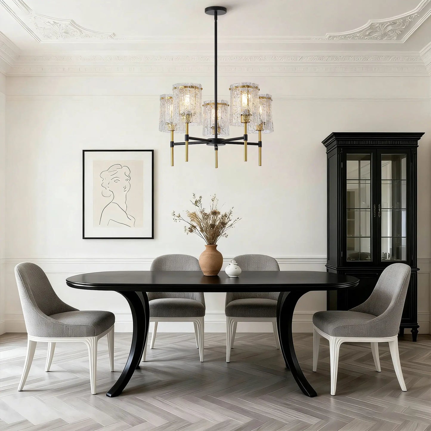 Five Light Chandelier With Textured Glass