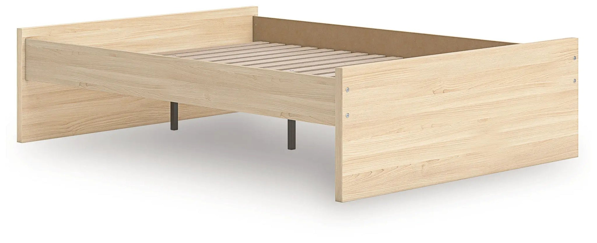 Onita platform bed frame in light oak with metal legs, storage bed on Tampa Home & Garden Store