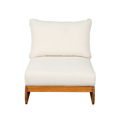 HouseOfZazla outdoor Acacia Lazy 5 Seater Chat Set cream cushions on solid wood frame on Tampa Home & Garden Store