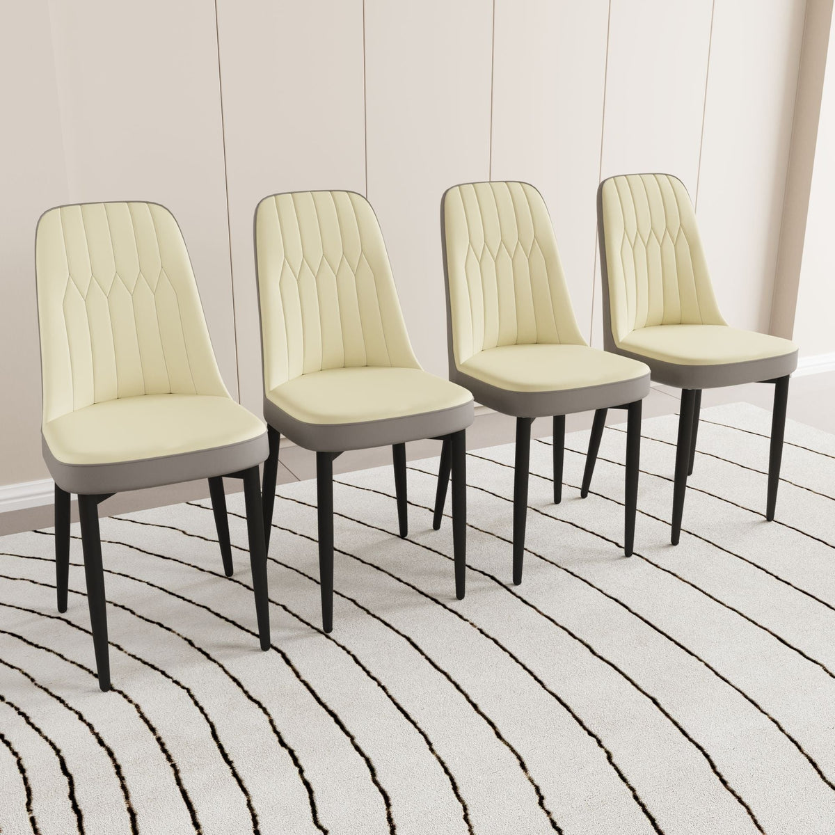 Modern dining chair set with cream upholstery and black metal legs, 4 chairs on Tampa Home & Garden Store
