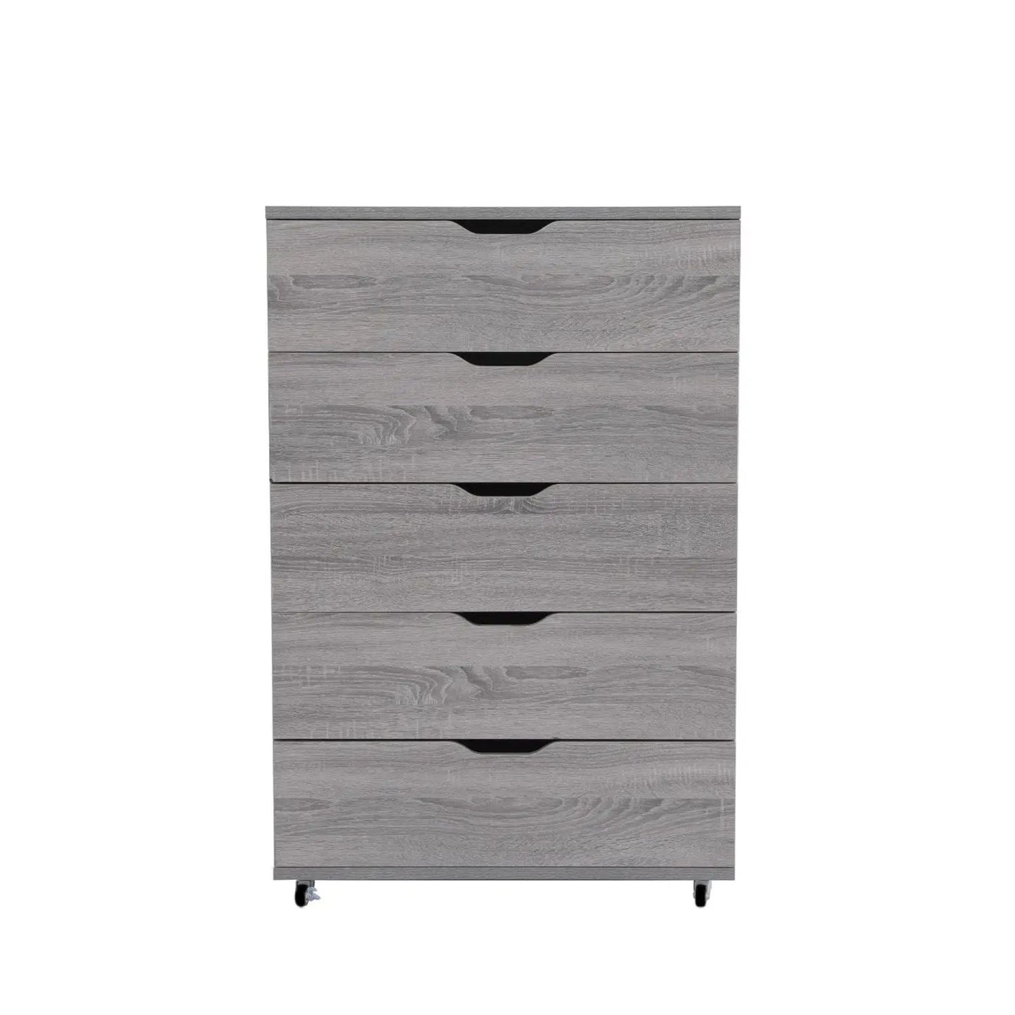 Modern 5 Drawer Dresser With Wheels in grey wood finish by Unique Piece Furniture chest on Tampa Home & Garden Store