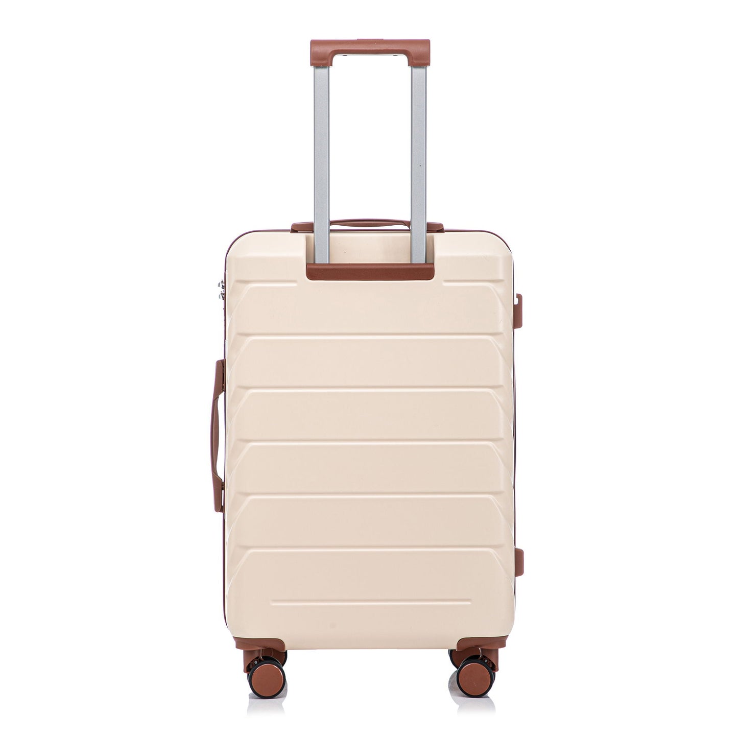 3-piece spinner luggage set tan hard-shell with brown trim and retractable handle, four wheels on Tampa Home & Garden Store