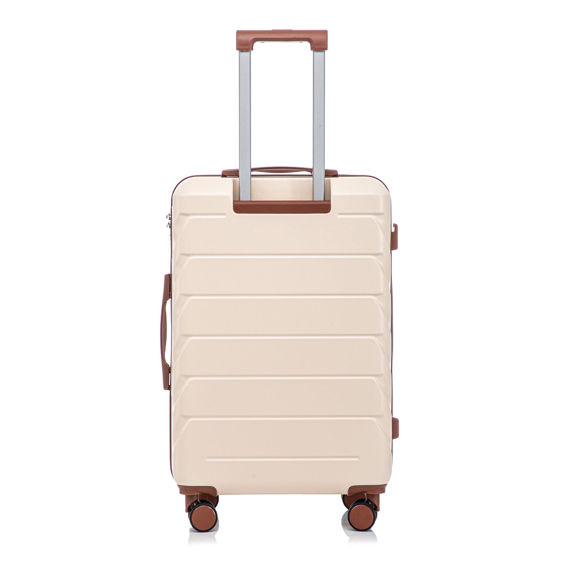 3-piece spinner luggage set tan hard-shell with brown trim and retractable handle, four wheels on Tampa Home & Garden Store