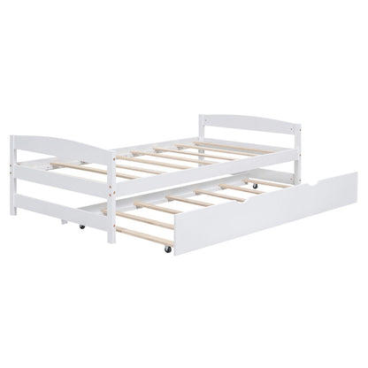White platform bed with pull-out trundle and wood slat foundation, HouseOfZazla on Tampa Home & Garden Store