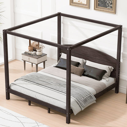 anopy Platform Bed With Headboard And Support Legs dark wood canopy frame with two mattresses on Tampa Home & Garden Store