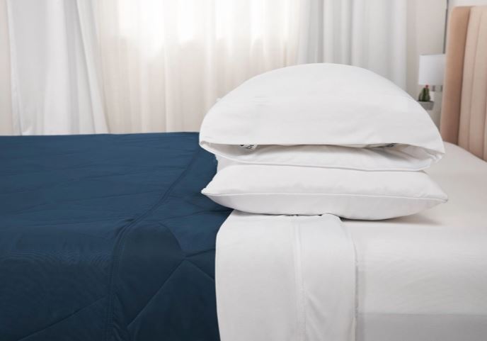 BedGear Cooling Blanket Navy King on a bed with white pillows, HouseOfZazla bedding on Tampa Home & Garden Store