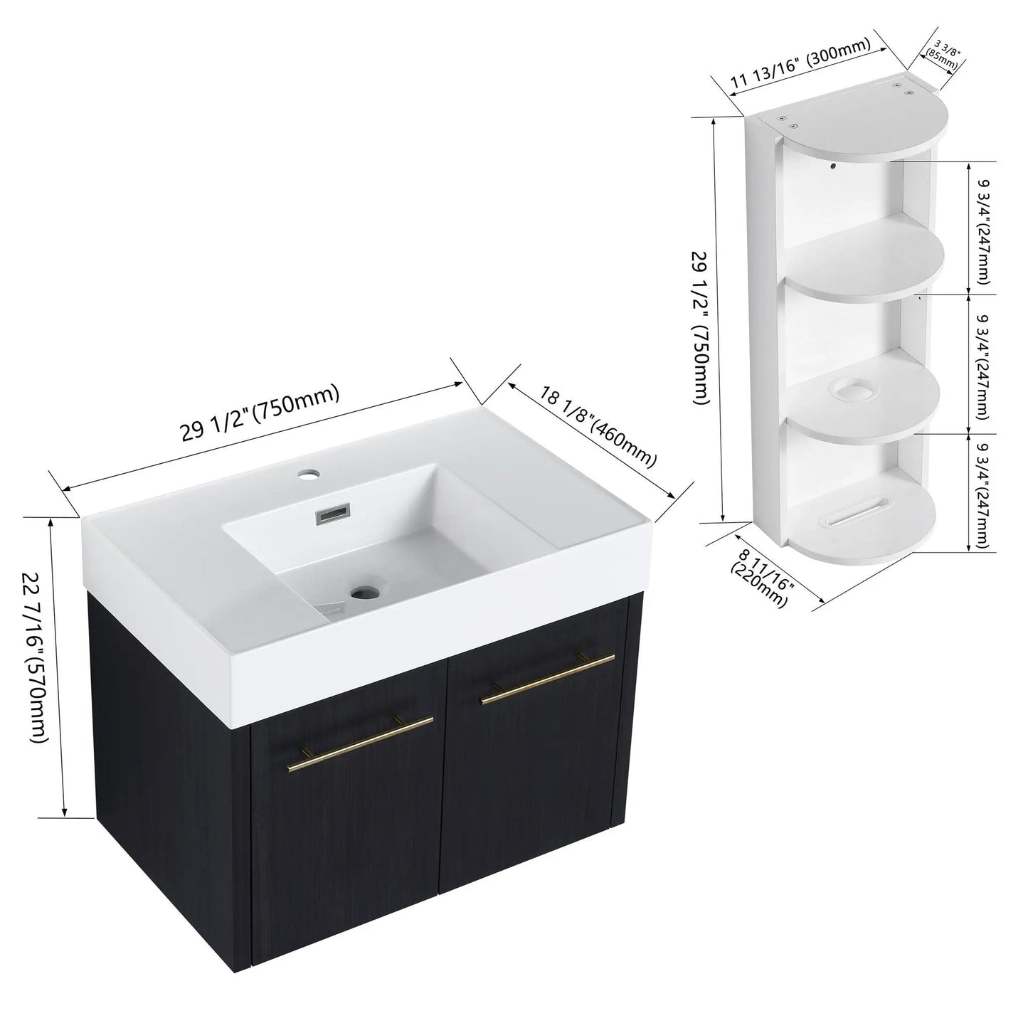 Modern Wall Mounted Vanity with Resin Sink Rack
