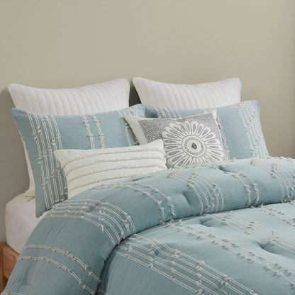 Cotton Jacquard Reversible Aqua and Ivory Set