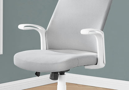 Office chair white frame with gray mesh back and seat, adjustable height and armrests on Tampa Home & Garden Store