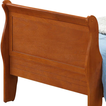 Panel sleigh bed footboard in warm reddish-brown wood with curved posts on Tampa Home & Garden Store