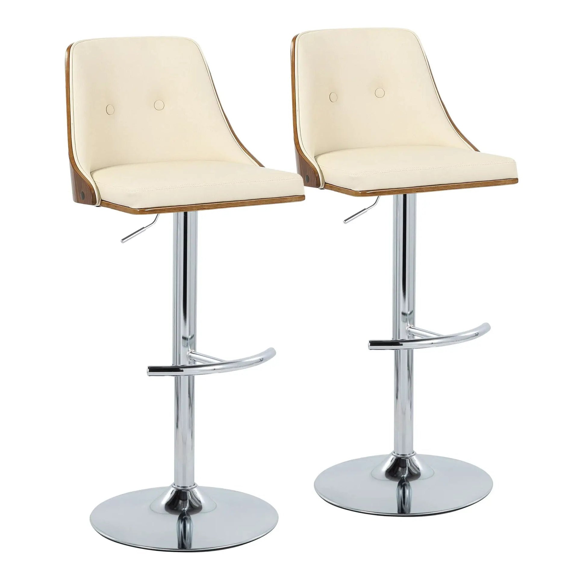 Gianna mid-century adjustable swivel beige barstools with wood and chrome bases set of 2 on Tampa Home & Garden Store
