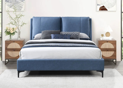 Fully Upholstered Bed with blue headboard and two nightstands by Unique Piece Furniture on Tampa Home & Garden Store