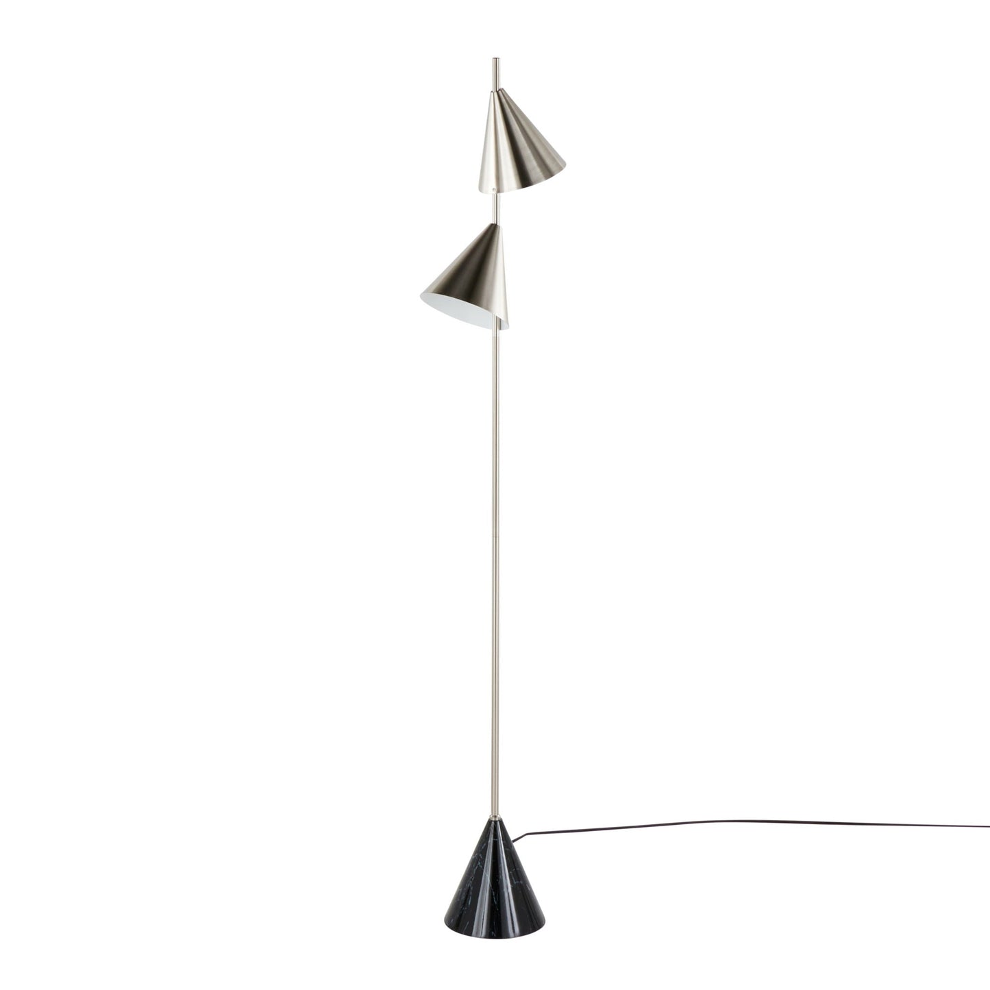 Cone Contemporary Floor Lamp by HouseOfZazla; three metallic conical shades in silver and black on Tampa Home & Garden Store