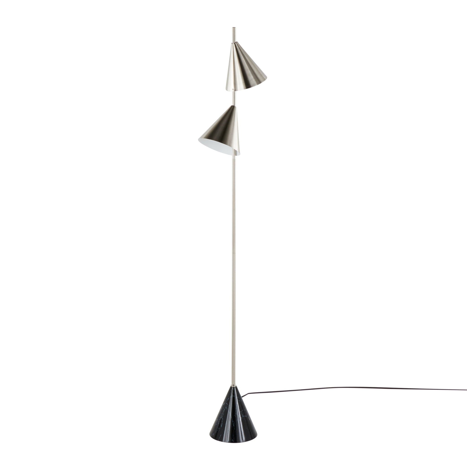 Cone Contemporary Floor Lamp by HouseOfZazla; three metallic conical shades in silver and black on Tampa Home & Garden Store