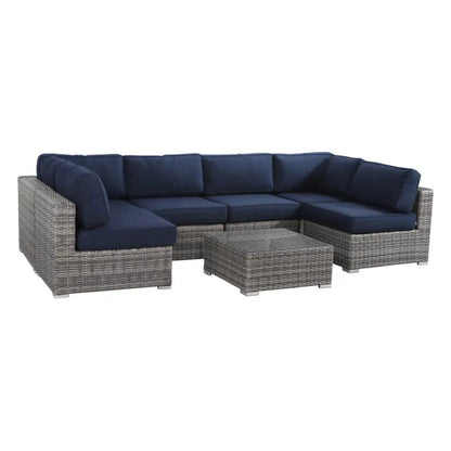 Seating Set With Cushions Handcrafted Wicker Design 4-piece outdoor set navy cushions on Tampa Home & Garden Store