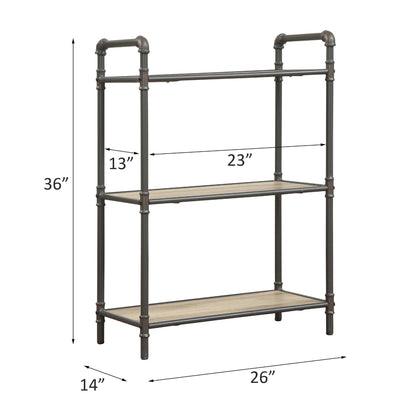 Light brown bookshelf with a durable dark metal pipe frame, 26W x 14D x 49H on Tampa Home & Garden Store