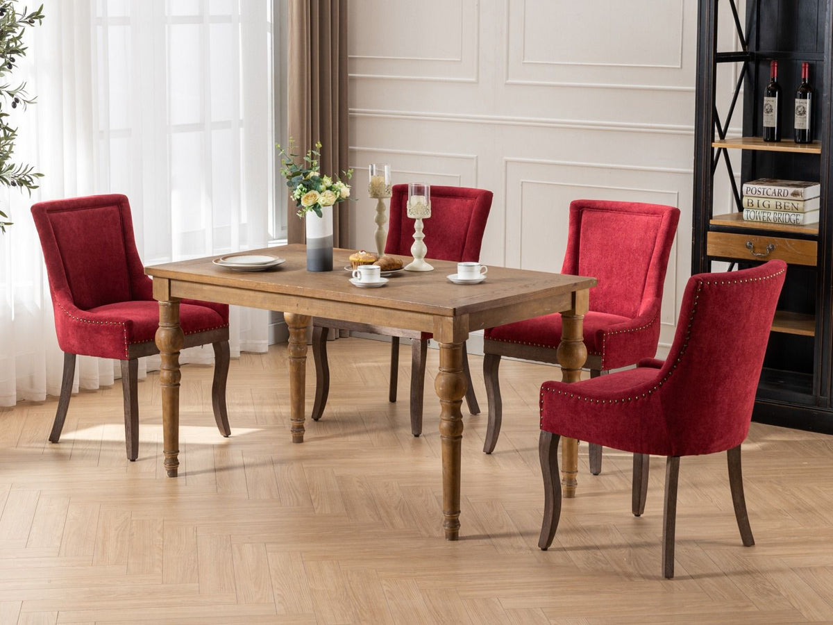 Ultra Side Dining Chair Set four red velvet chairs with solid wood legs by HouseOfZazla on Tampa Home & Garden Store