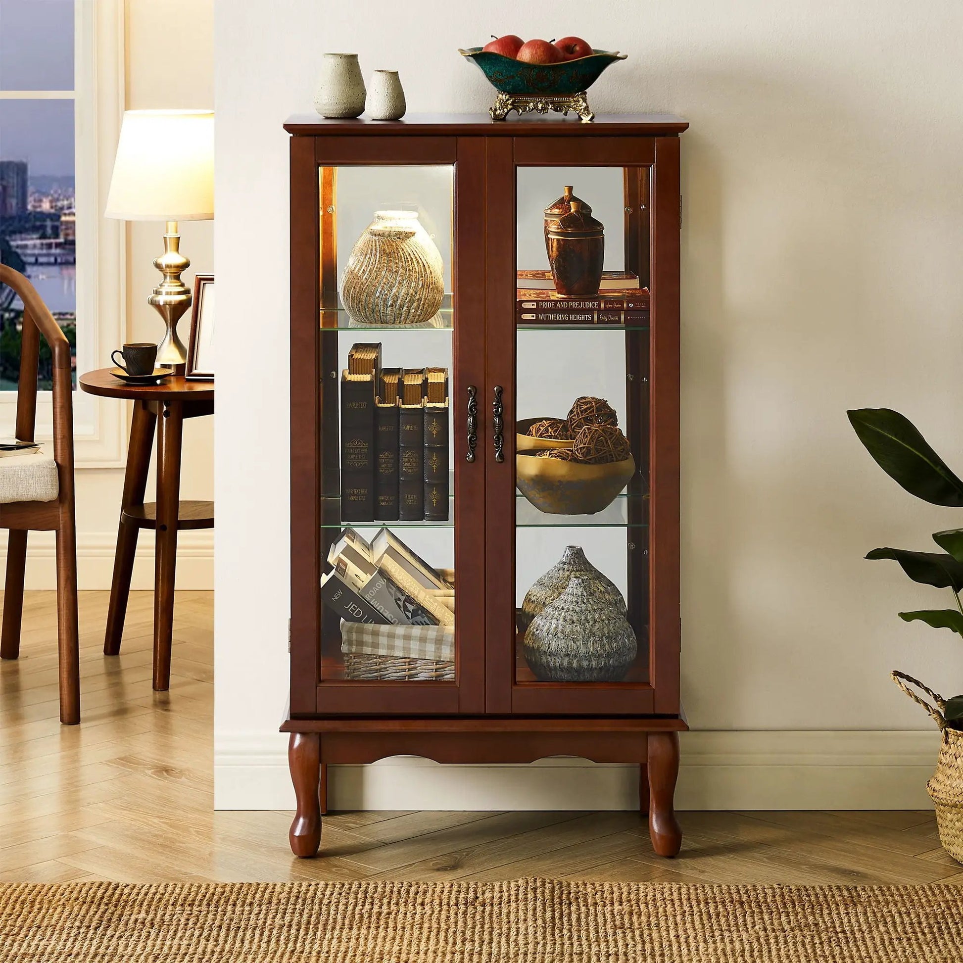 Curio cabinet by Unique Piece Furniture in dark wood with tempered glass doors on Tampa Home & Garden Store