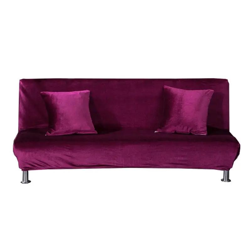 All-inclusive Silver Fox Velvet Armless Folding Sofa Bedspread in purple with two pillows on Tampa Home & Garden Store